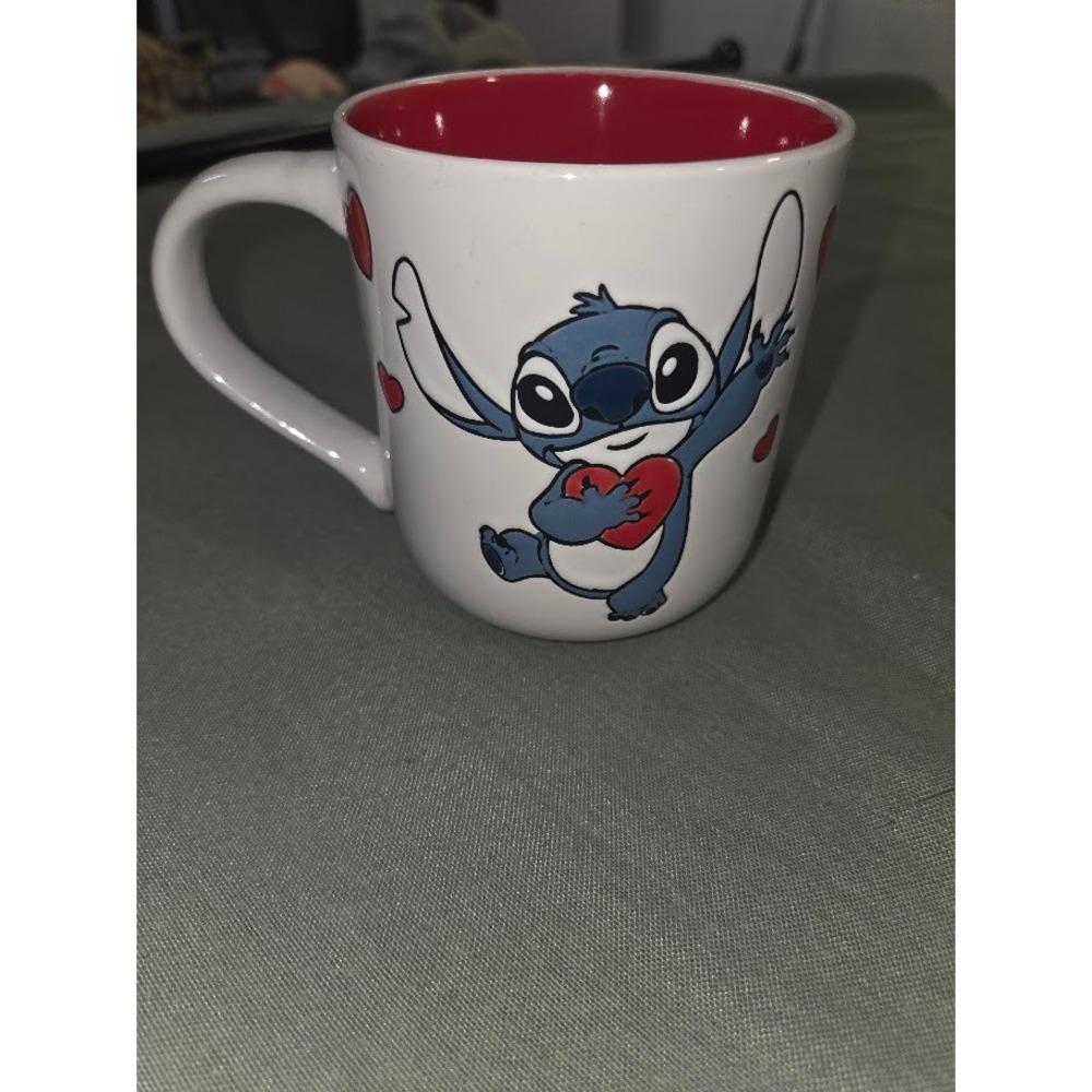 Disney Lilo & Stitch Valentine Hearts Kisses Coffee Mug White Red Ceramic 4in
